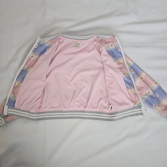Kidpik Pink/Blue Daisy Floral Print Full Zip Bomber Jacket Size Small (7/8) - Picture 4 of 9